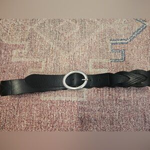 Talbots braided black leather belt with silver buckle size medium